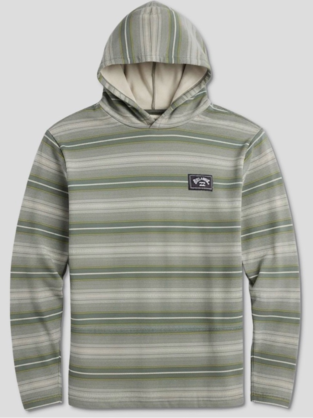 Billabong Olive and Cream Striped Long Sleeve Hooded Tee